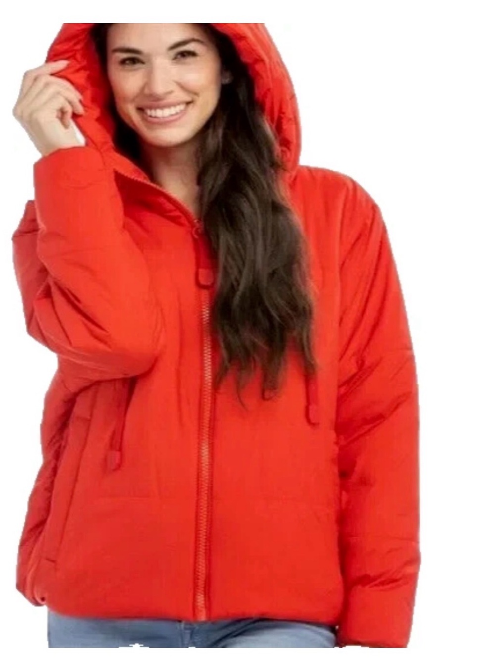 Earth Hooded Women's Puffer Jacket in Bright Red large